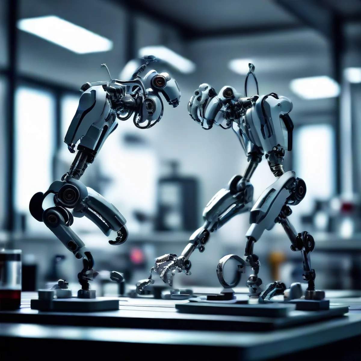 A sophisticated robotics laboratory where advanced AI models are tested