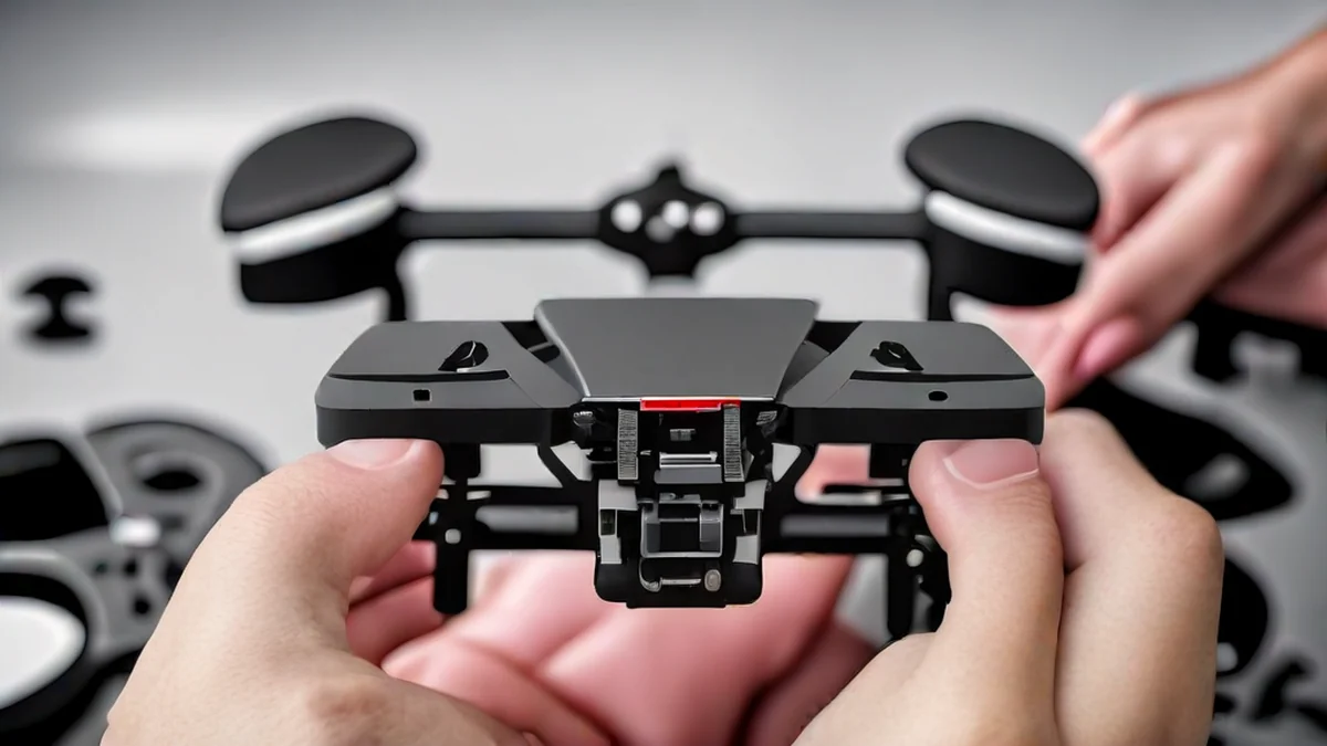 A person holding a small drone in their hand.