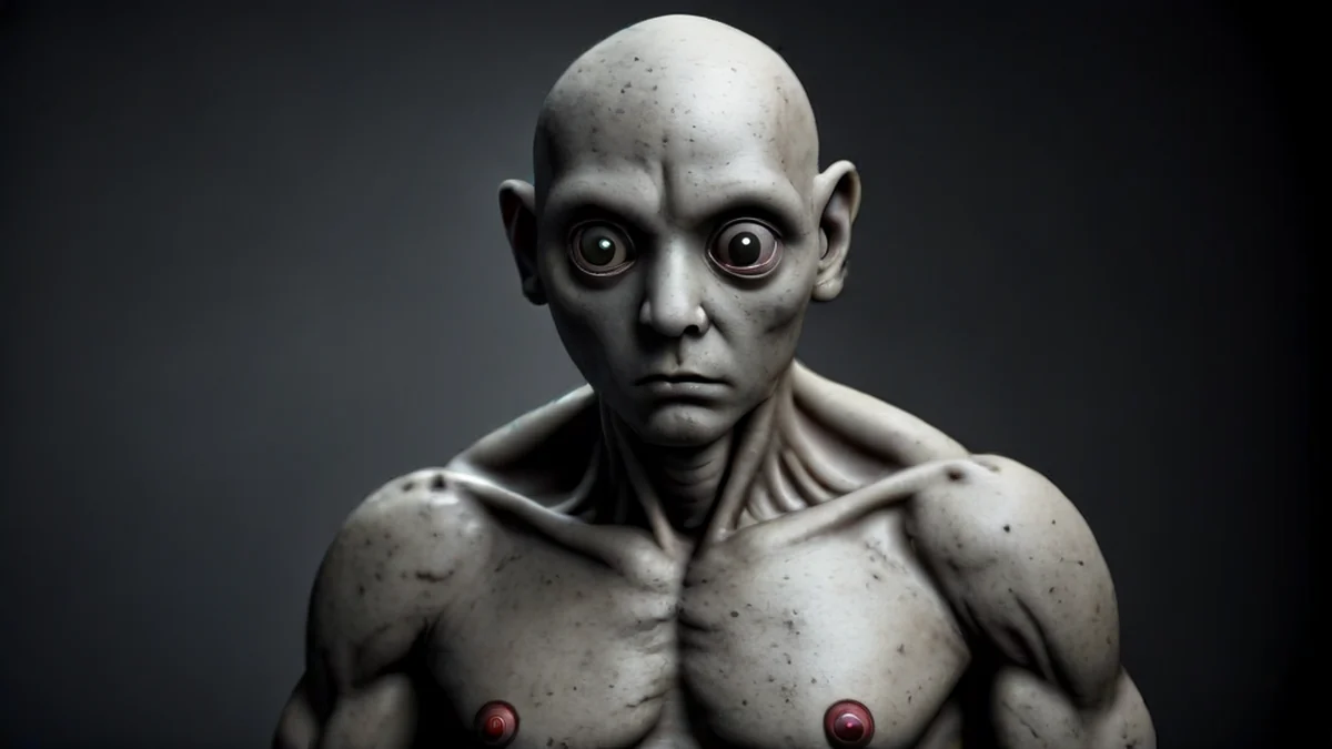 Modelo de ser humano gris, con textura de piel gris y detalles precisos.