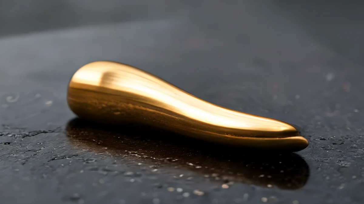 Kurvenumformte, metallische Oberfläche besitzende Blechblattinstrument.